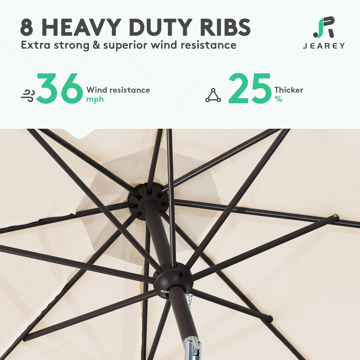 JEAREY beige outdoor umbrella blends with any patio décor.