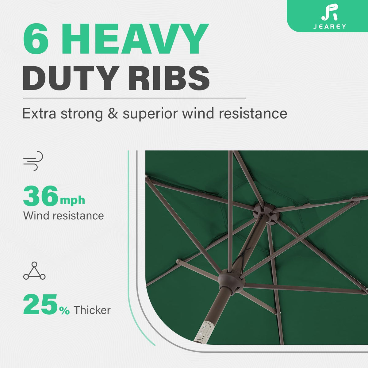 JEAREY dark-green fabric offers durable UV protection and rain resistance