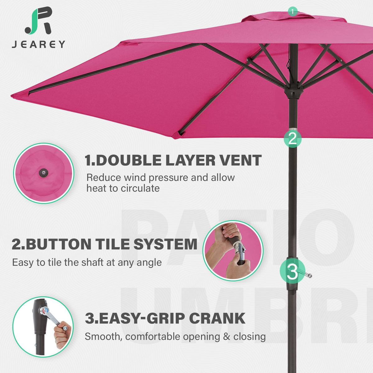 JEAREY durable outdoor fabric blocks sun and resists water for longevity.