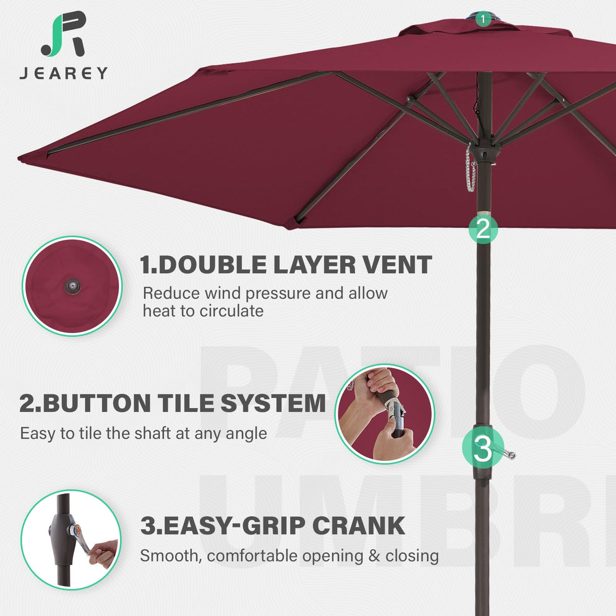 JEAREY tilt and crank system for easy sun control