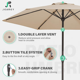 JEAREY umbrella-wind-vent canopy promotes airflow for cooler shade.