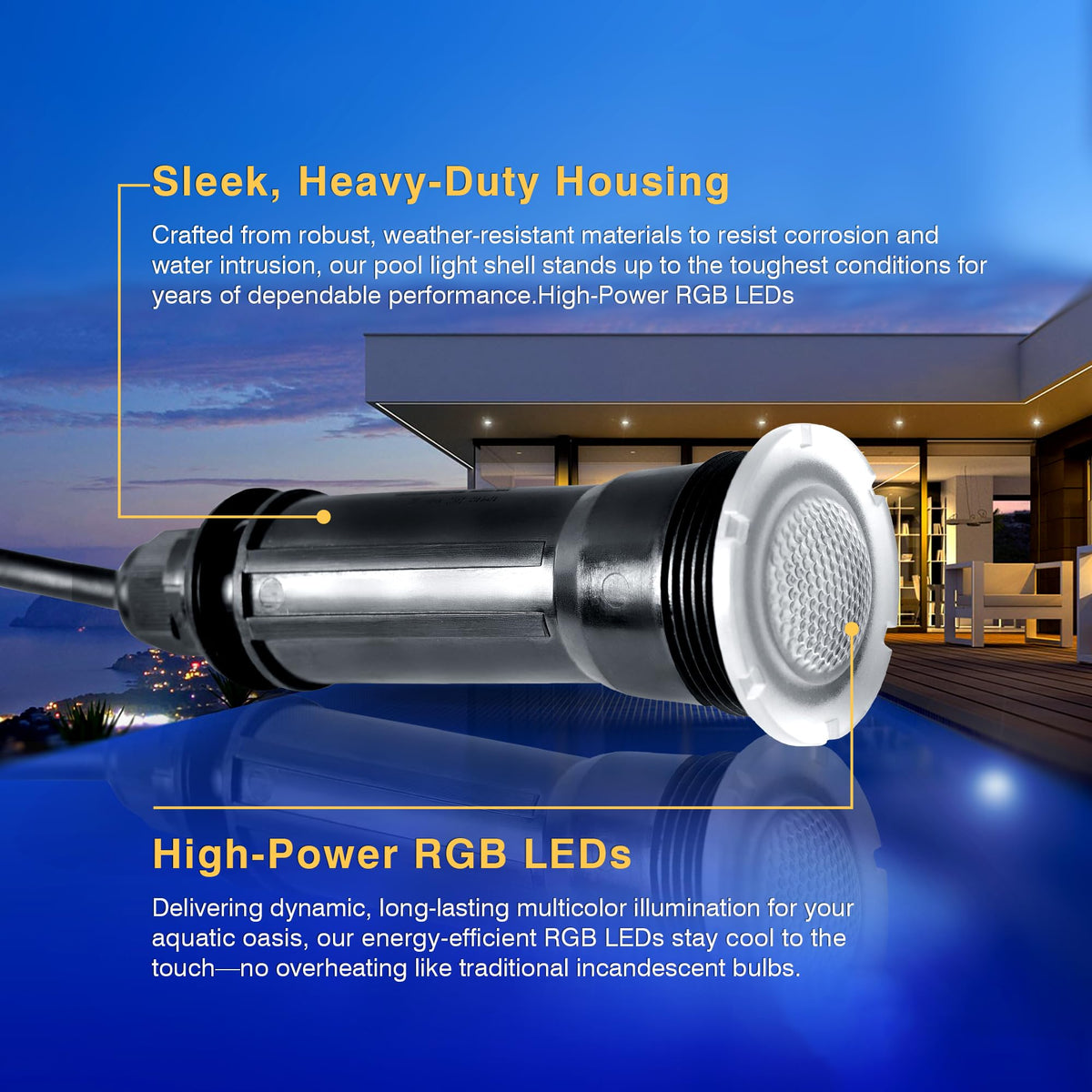 Jeavle 12V LED pool light for outdoor pool and spa use.