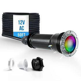 Jeavle 1.5-inch LED pool light close-up showing IP68 sealed housing for durability.