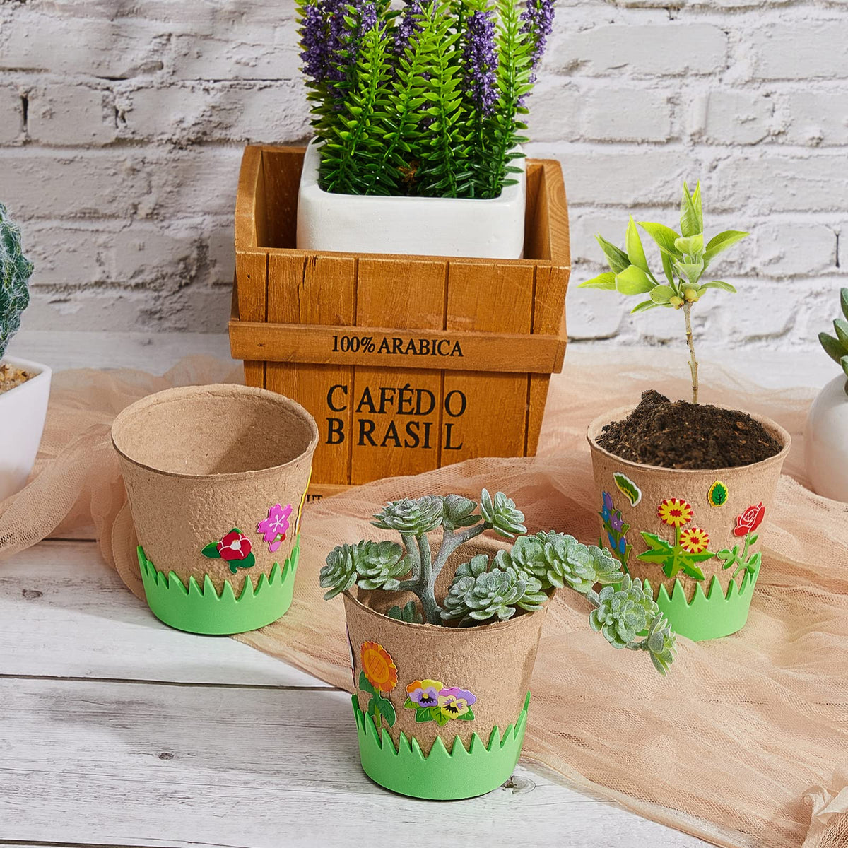Jecery garden kit contents including pots grass and stickers