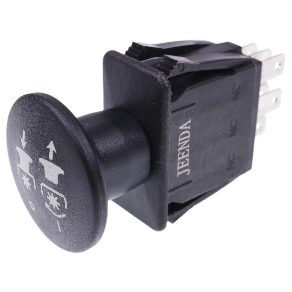 JEENDA PTO switch labels close-up confirms clear, wiring-ready markings.