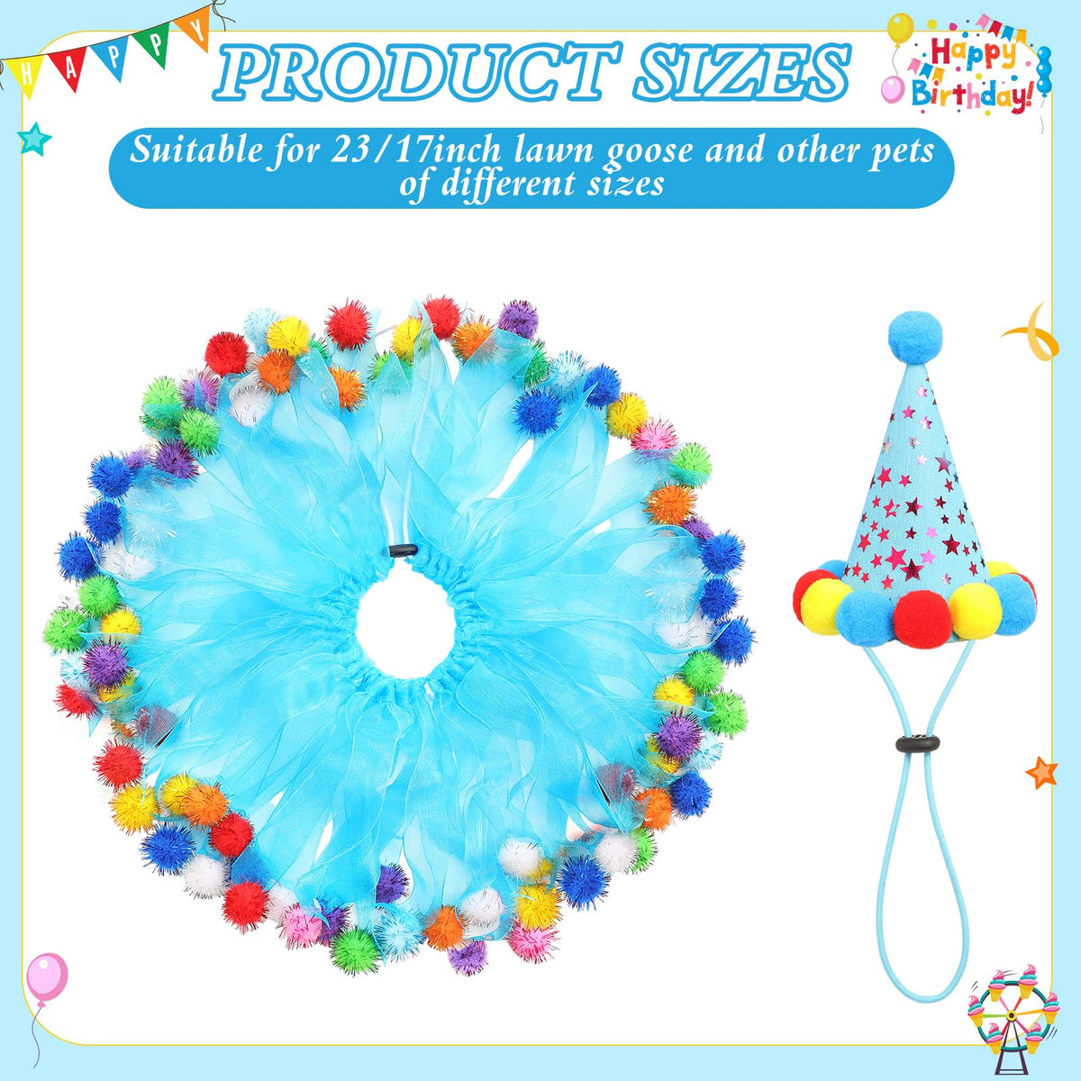 Jeere birthday goose outfit with blue tutu collar makes lawn geese stand out