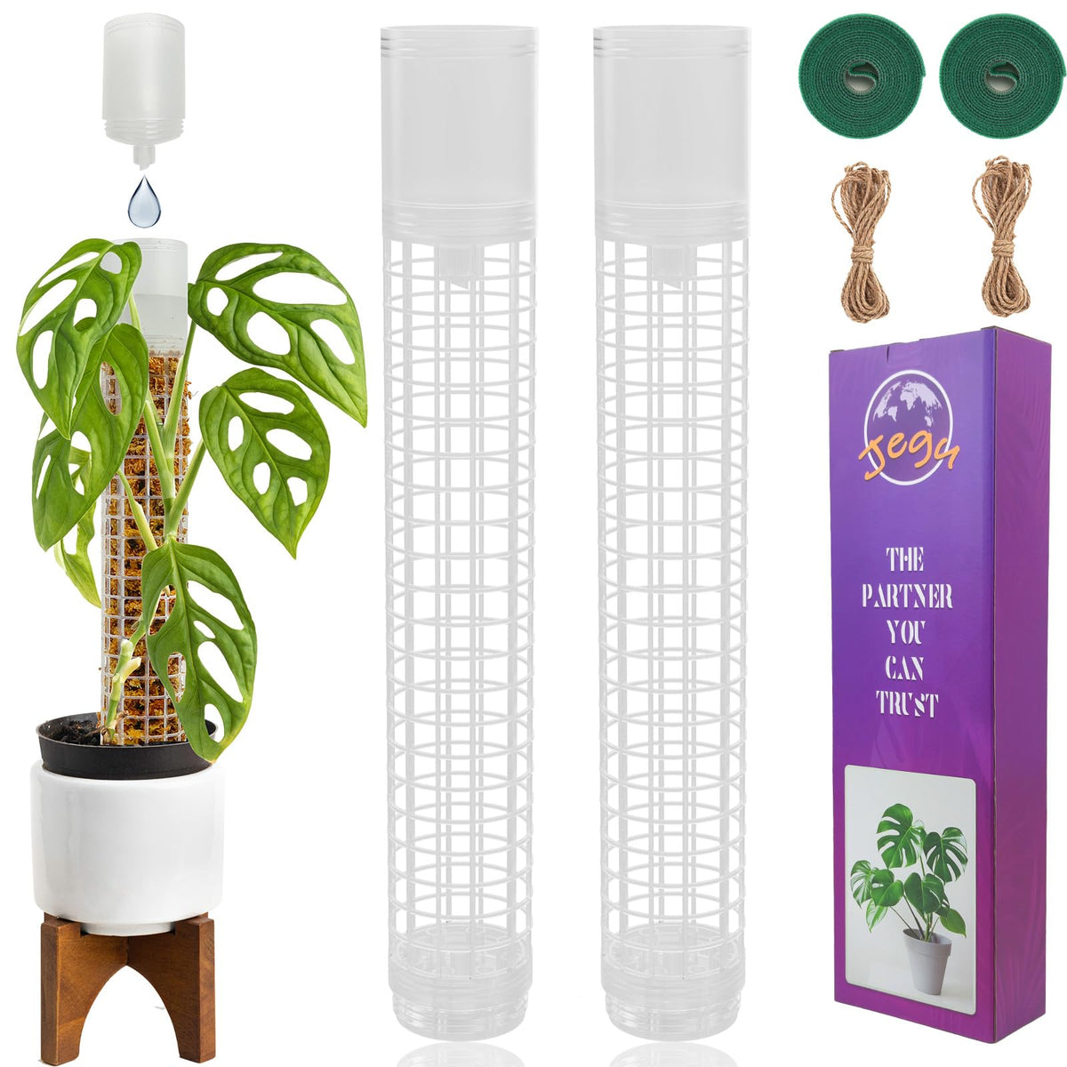 Jegu self-watering moss pole with top cup for Monstera hydration