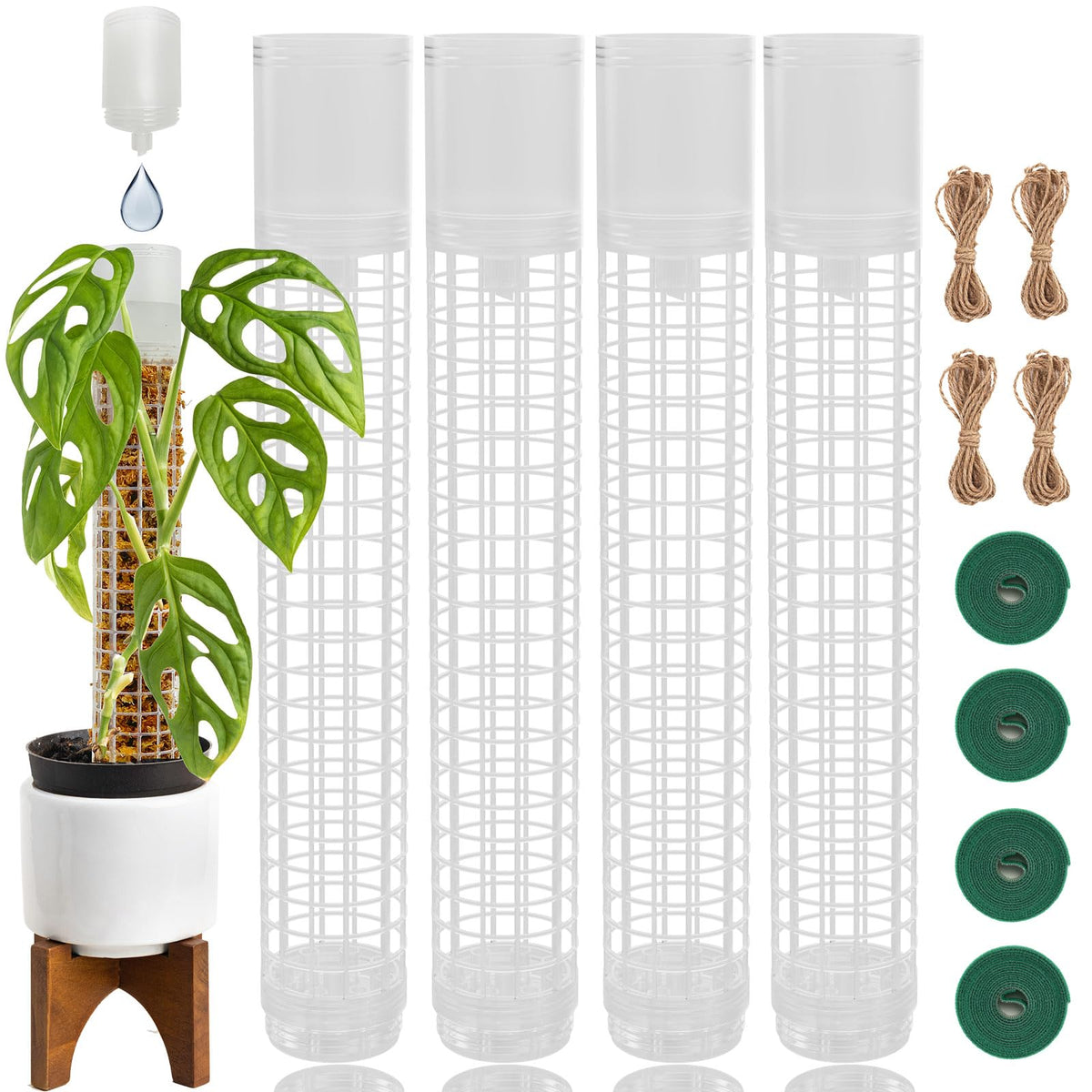 Jegu self-watering moss pole top water cup provides steady hydration for climbing plants.