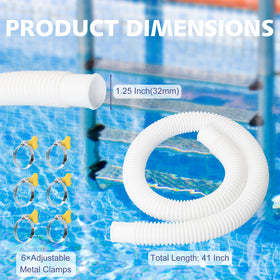 JEKIVEY pool hose with six clamps included for secure installation.