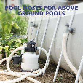 JEKIVEY hose in use while cleaning an above-ground pool exterior.