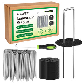 JELNER garden stakes 6inch 11ga securing sod and landscape fabric.