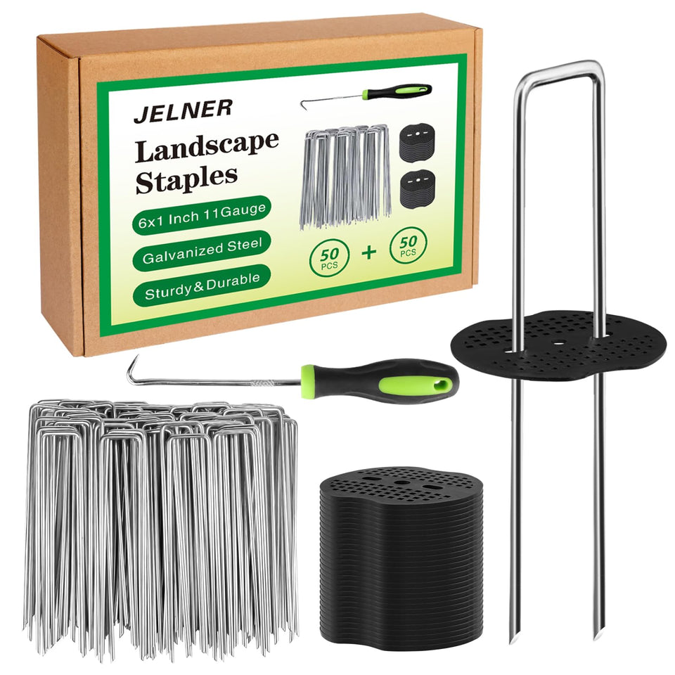 JELNER garden stakes 6inch 11ga securing sod and landscape fabric.