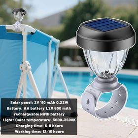 JEMULICE solar pool light around the pool edge enhances nighttime visibility and safety.