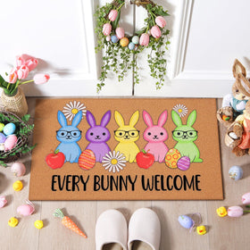 Jenaai Easter doormat measures 17x29 inches for standard entryways.
