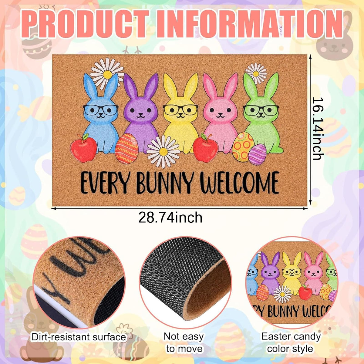 Jenaai Easter mat non-slip backing keeps it secure at the door.