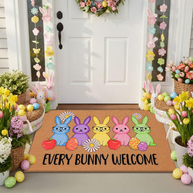 Jenaai Easter mat with vibrant pastel colors brightens the entry.