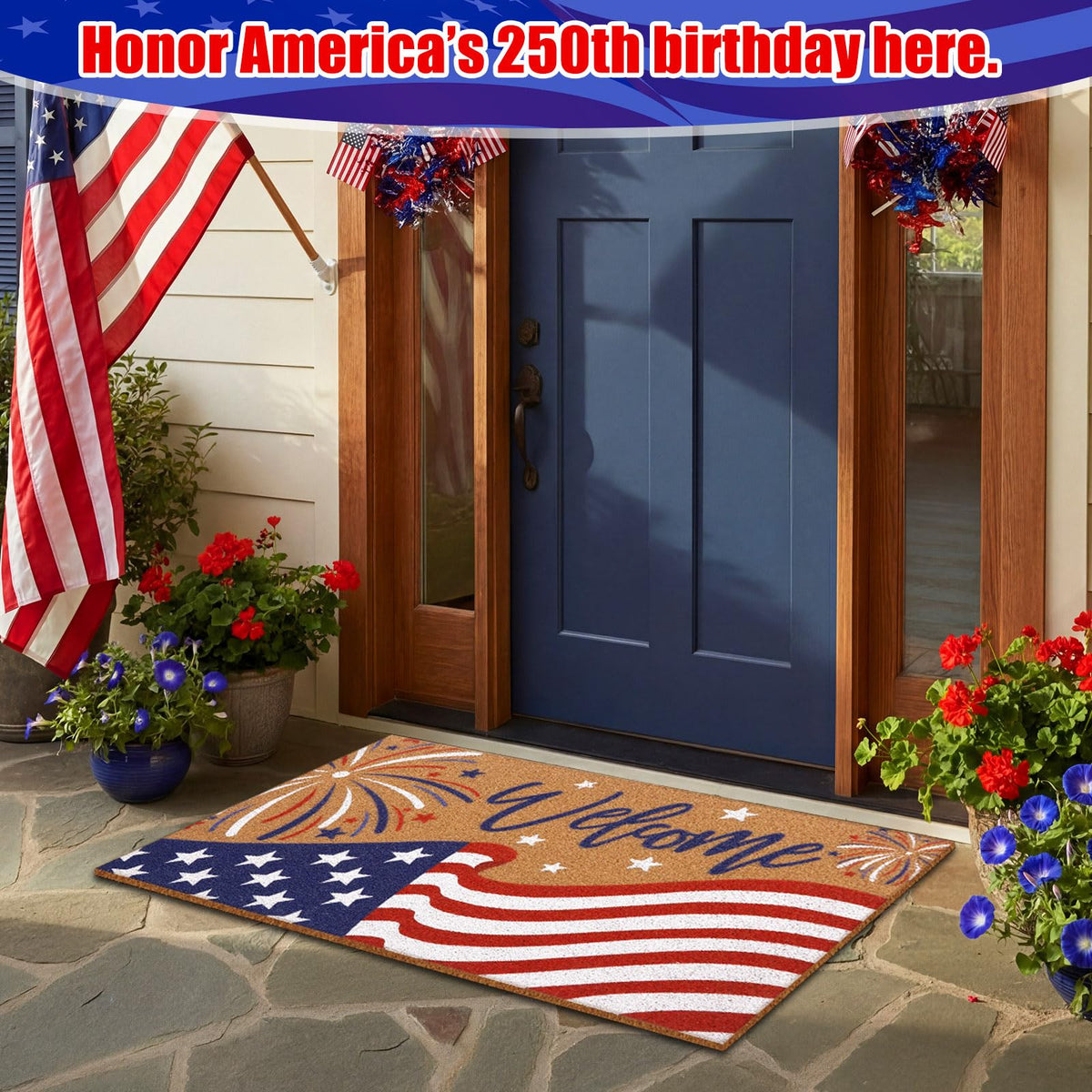 Jenaai fireworks and flag motif adds seasonal charm for gatherings.