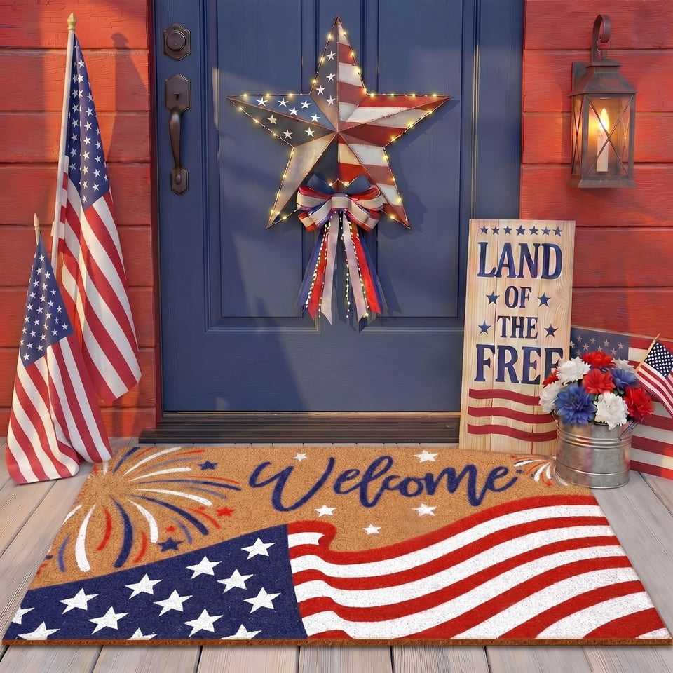 Jenaai Memorial Day doormat with welcome message for front doors, enhancing curb appeal.