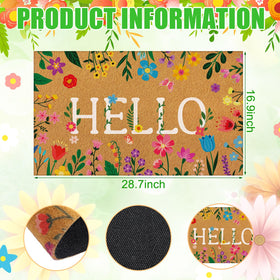 Jenaai Spring Hello doormat shows non-slip backing for outdoor reliability