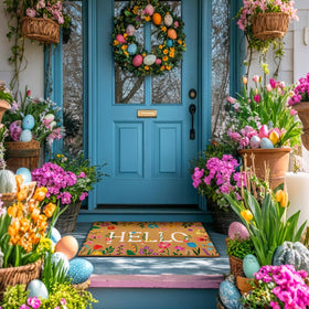 Jenaai Spring Hello doormat ideal for front doors, porches, and patios