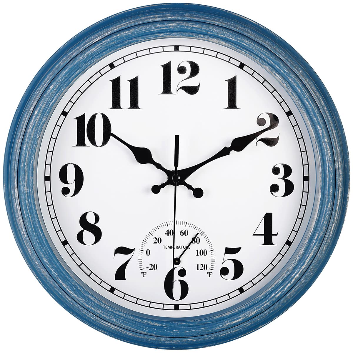 JENLYSTIME 12-inch outdoor clock with thermometer for porch use.