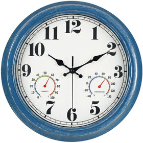 JENLYSTIME 13-inch outdoor clock in blue, front view for porch readability