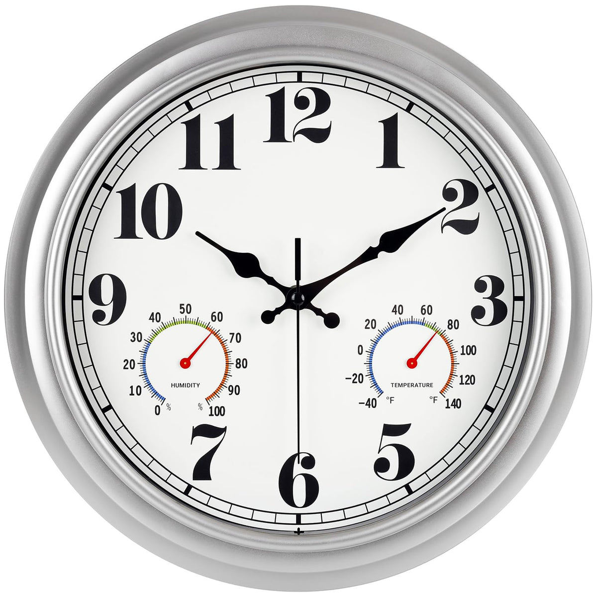 Jenlystime 13-inch outdoor clock with silver face for quick time reading.