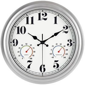 Jenlystime 13-inch outdoor clock with silver face for quick time reading.