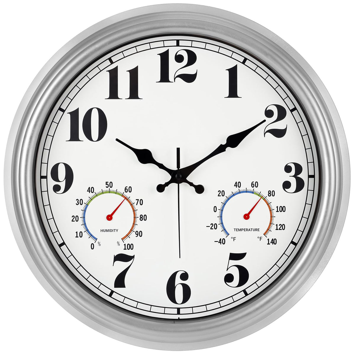 JENLYSTIME 16-inch silver vintage wall clock with large numerals for outdoor readability.