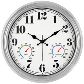 JENLYSTIME 16-inch silver vintage wall clock with large numerals for outdoor readability.