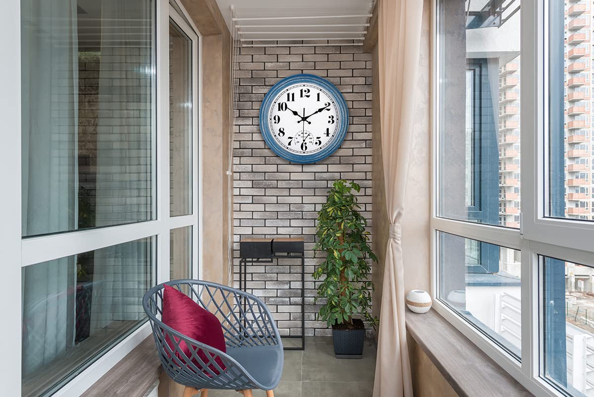 JENLYSTIME blue retro wall clock adds decorative flair to any room or patio.