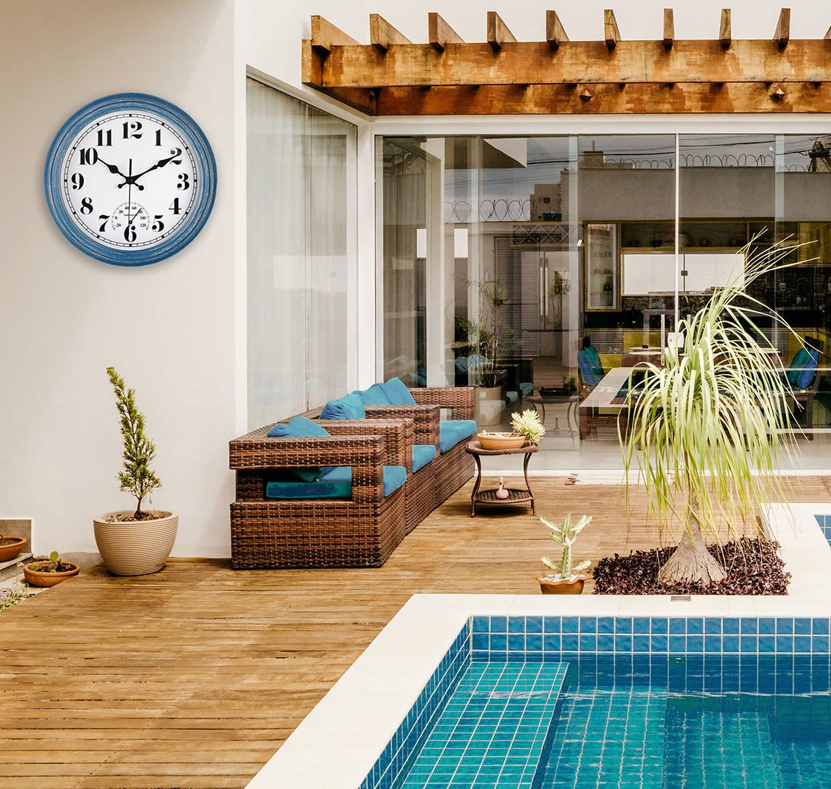 JENLYSTIME outdoor porch clock mounted on wall, decorative and functional.