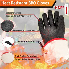 Jenpos BBQ gloves demonstrated with 14-inch sleeve for full forearm coverage
