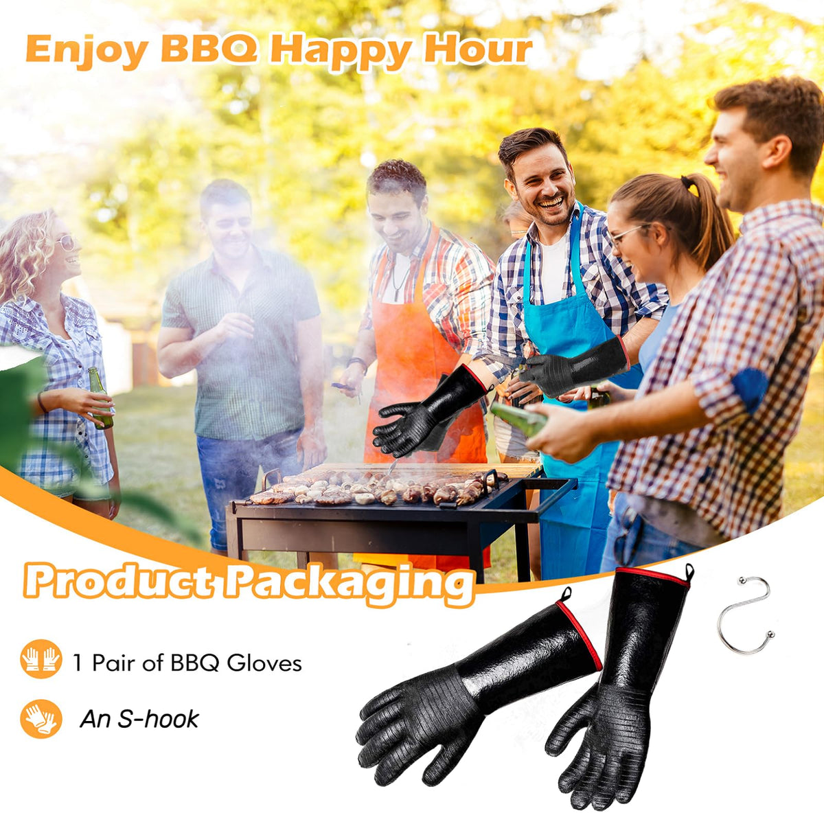 Jenpos BBQ gloves hung to dry using the built-in S-hook