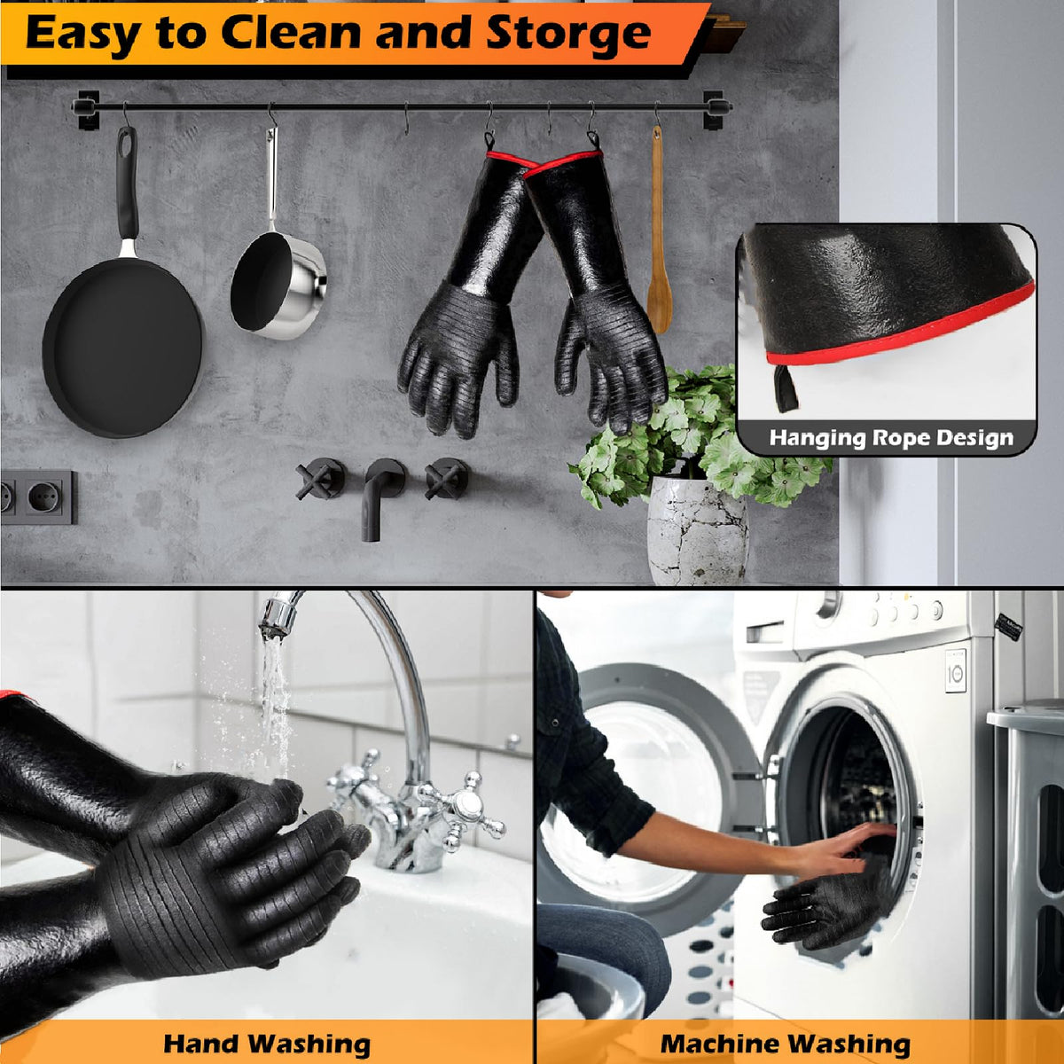 Jenpos BBQ gloves with S-hook for easy hanging and storage