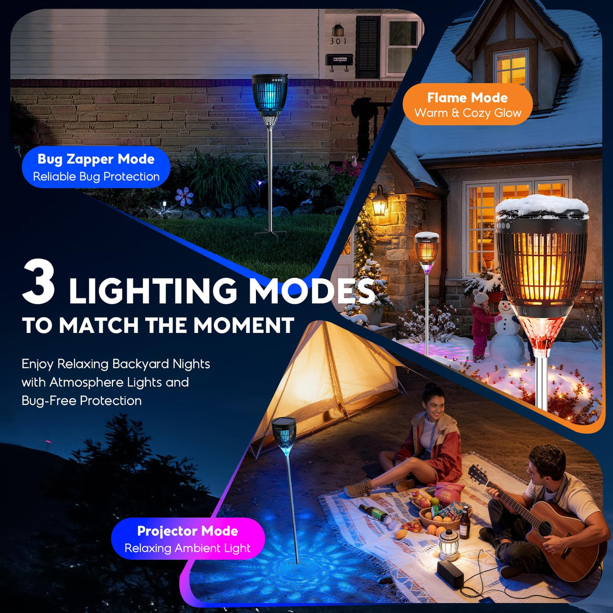 Jepwe Solar Bug Zapper flame light enhances outdoor aesthetics while attracting insects away.