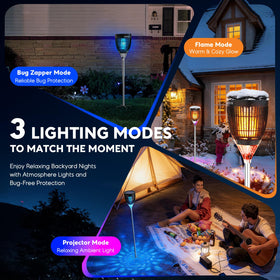 Jepwe Solar Bug Zapper flame light enhances outdoor aesthetics while attracting insects away.