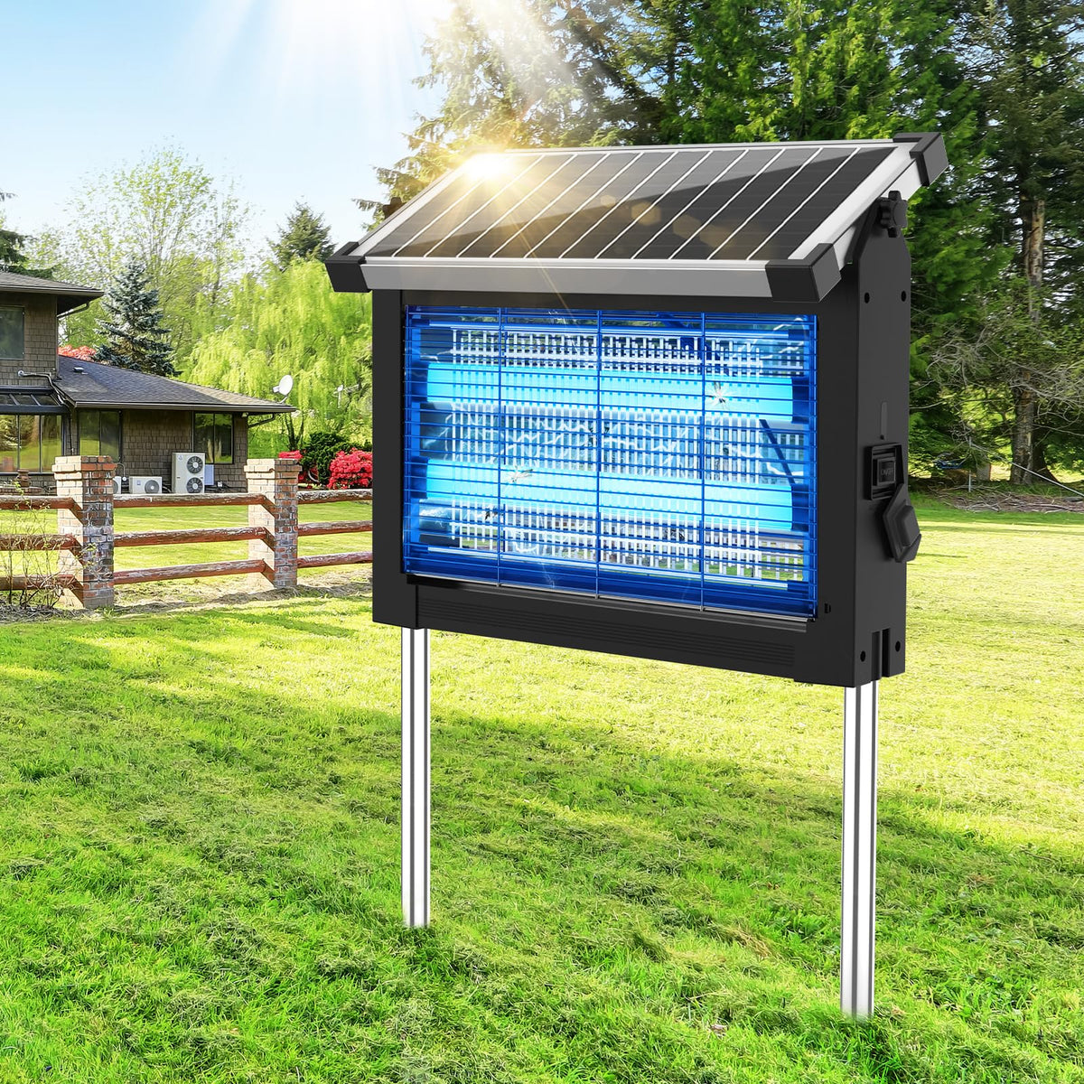 Jepwe Solar Bug Zapper outdoor UV light attracts insects for patio use