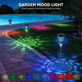Jepwe Solar Bug Zapper RGB projector adds decorative lighting and evening mood.