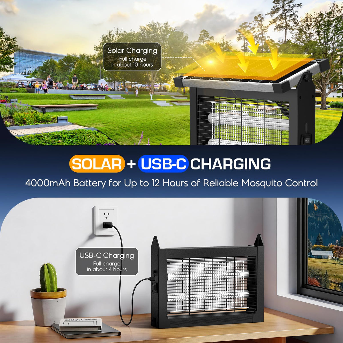 Jepwe Solar Bug Zapper smart sensor operates at dusk for hands-free protection