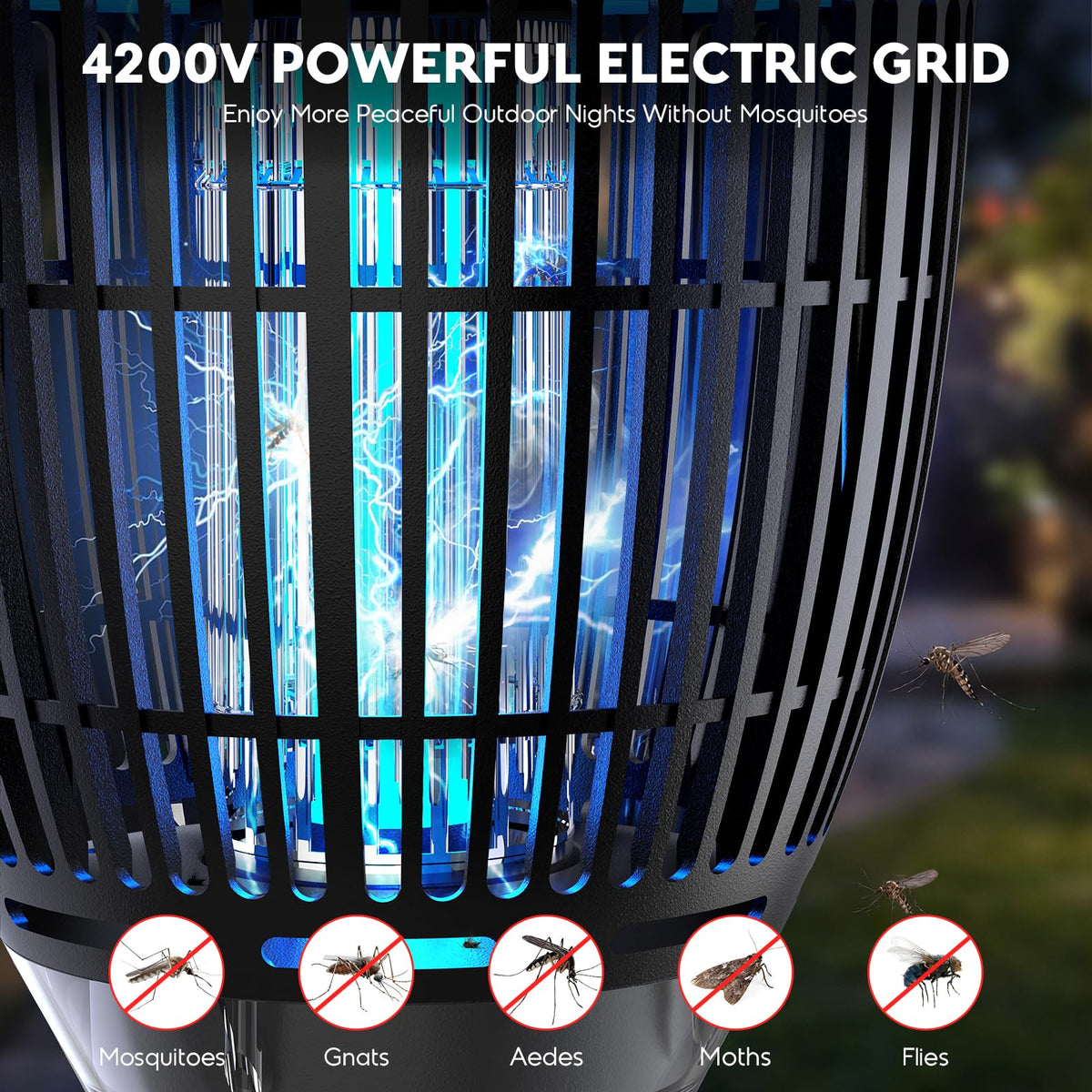 Jepwe Solar Bug Zapper solar and USB charging ensures power during camping.