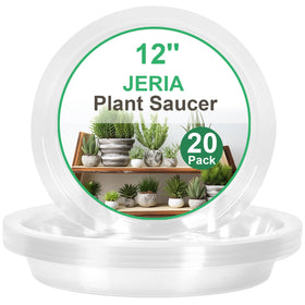 JERIA 12-inch clear plant saucer, top view protects surfaces from spills.