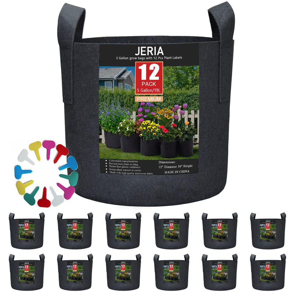 JERIA 12-pack 5-gallon grow bags ready for versatile container gardening