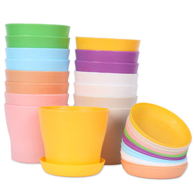 JERIA 16-pack 4-inch plastic pots in a colorful collection for seed starting indoors.