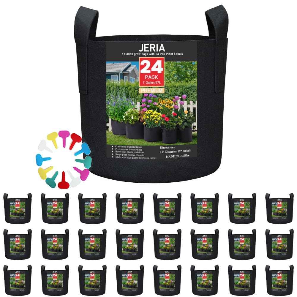 JERIA 24-pack 7-gallon grow bags with labels and handles for easy mobility
