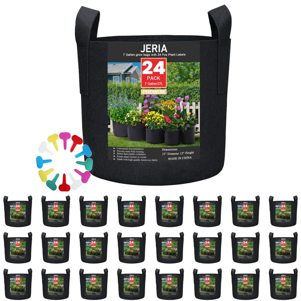 JERIA 24-pack 7-gallon grow bags with labels and handles for easy mobility