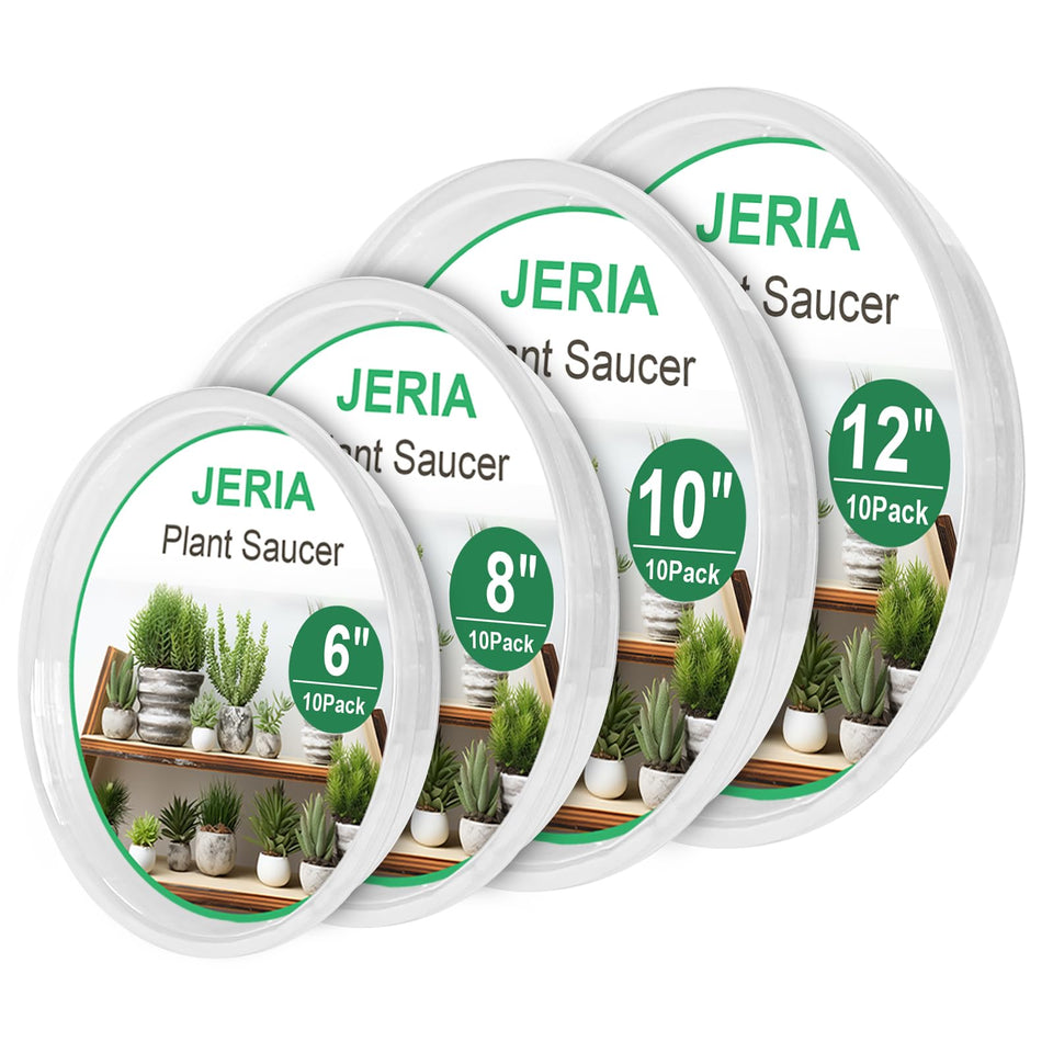 JERIA 6-inch clear plant saucer with raised edge for indoor pots.