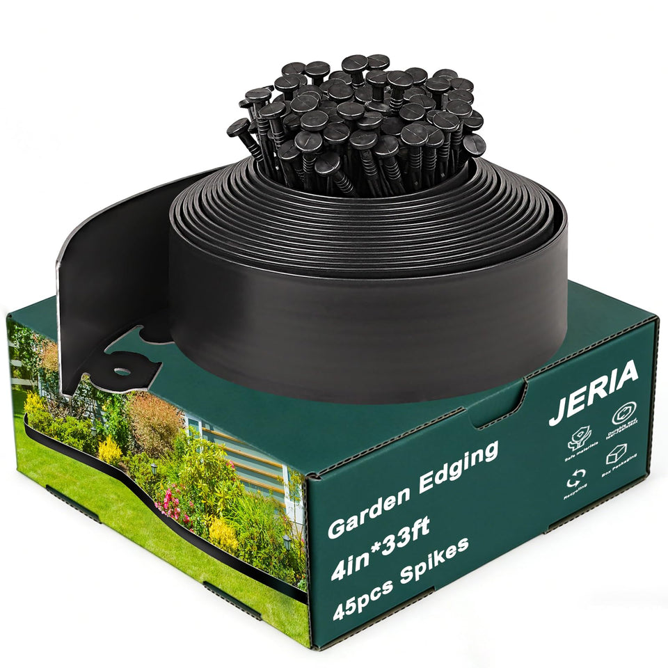 JERIA 4-inch edging roll defines clean lawn borders for a polished yard.