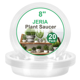 JERIA 8-inch clear plant saucer with raised edge protects surfaces from spills.