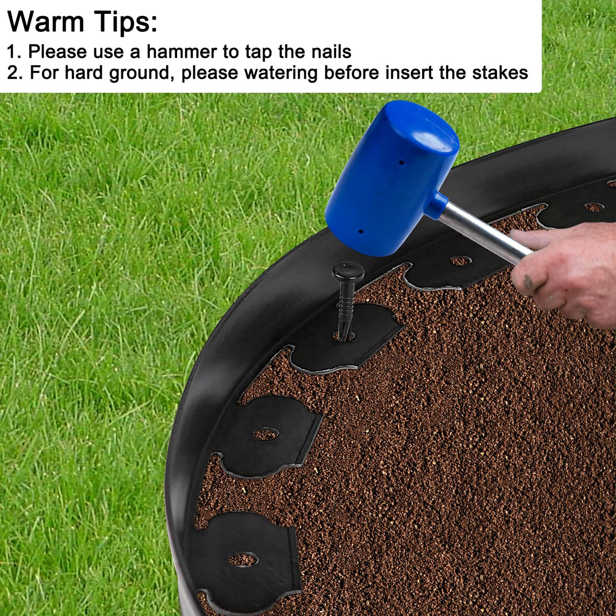 JERIA easy installation: insert spikes to secure edge without digging